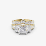 Load image into Gallery viewer, Three-Stone Princess Cut Bridal Ring Set | 925 Silver Two-Tone Wedding Ring