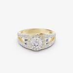 Load image into Gallery viewer, Halo Baguette Split Shank Ring | 925 Sterling Silver Gold-Plated Engagement Ring