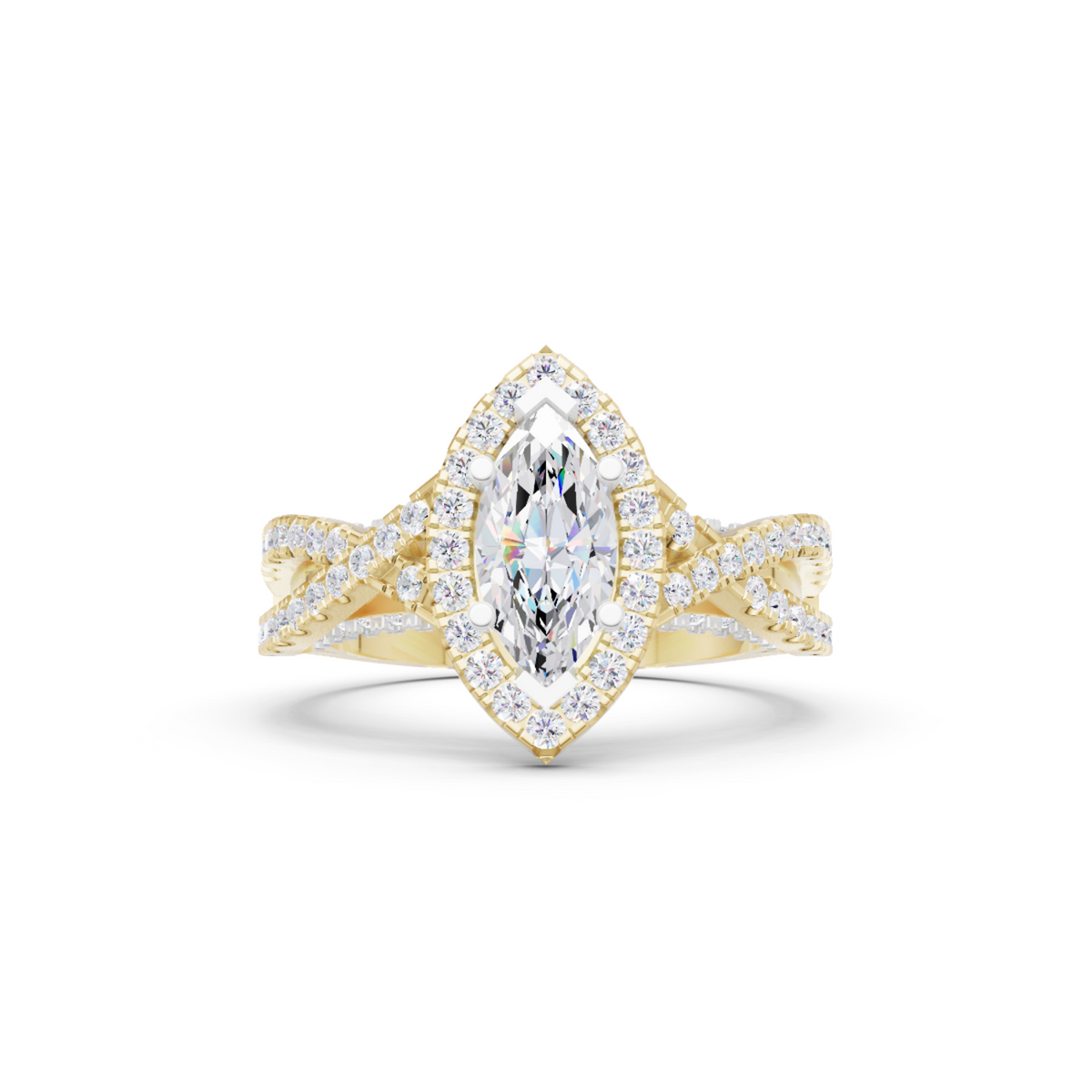 Marquise halo twist ring | 925 sterling silver gold plated engagement ring