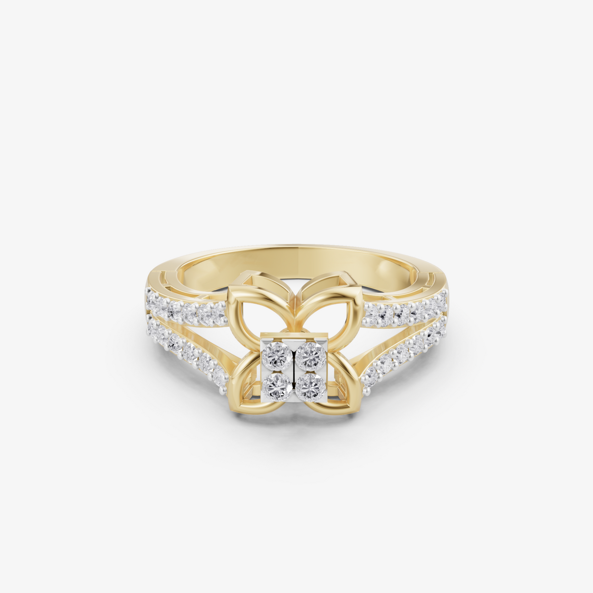 Open butterfly pave ring | 925 sterling silver gold plated split shank ring