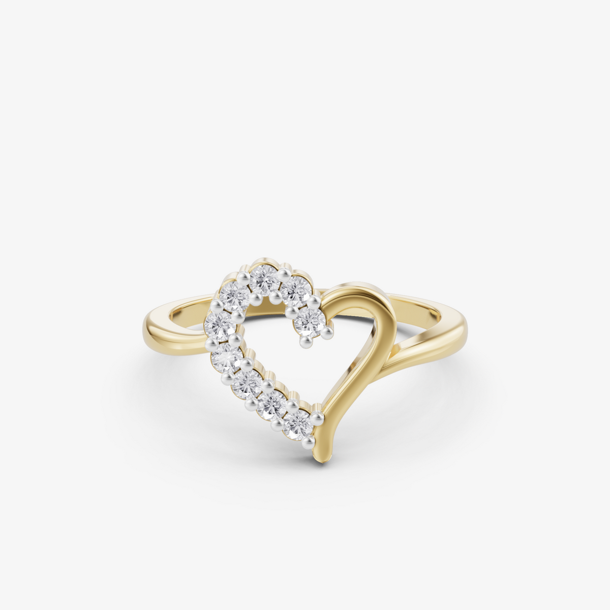 Half pave open heart ring | 925 sterling silver gold plated ring