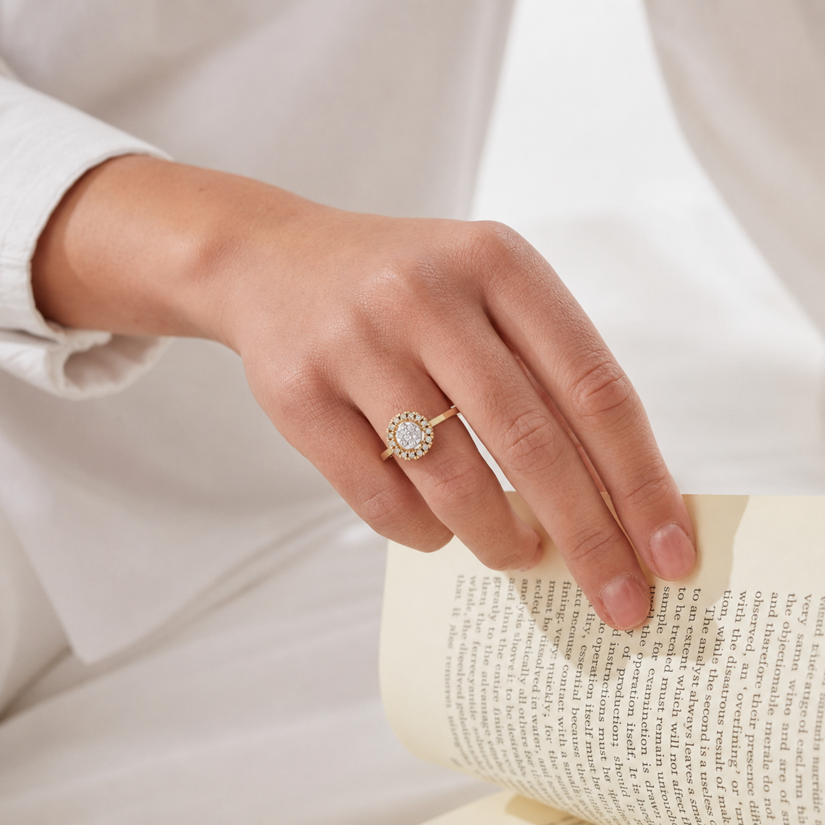 Cluster halo sunburst ring | 925 sterling silver gold plated round statement ring