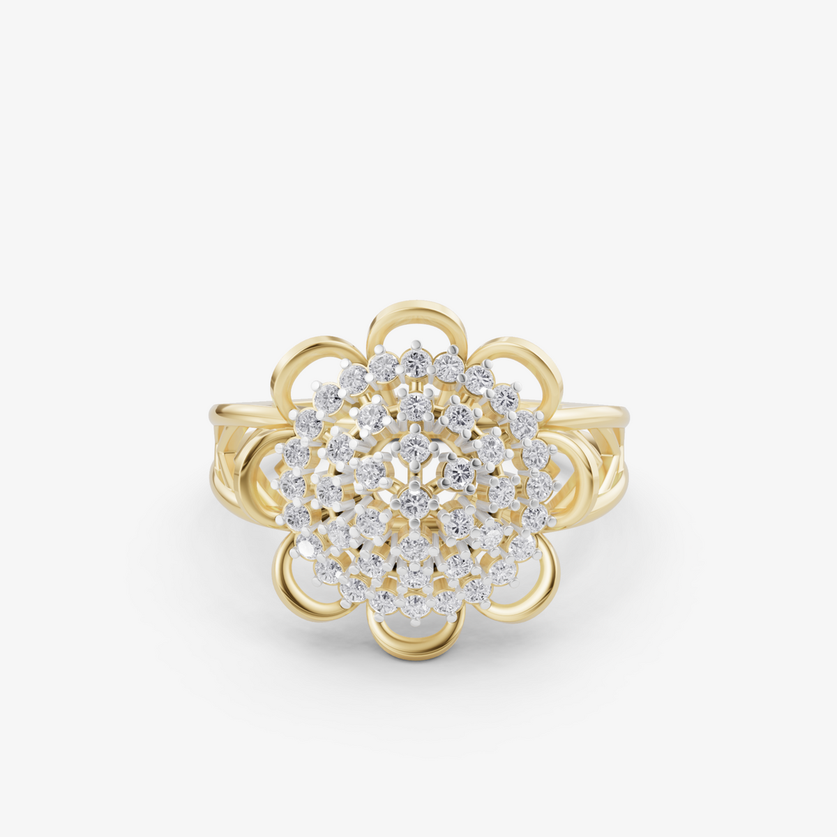 Scalloped flower halo ring | 925 sterling silver gold plated cocktail ring