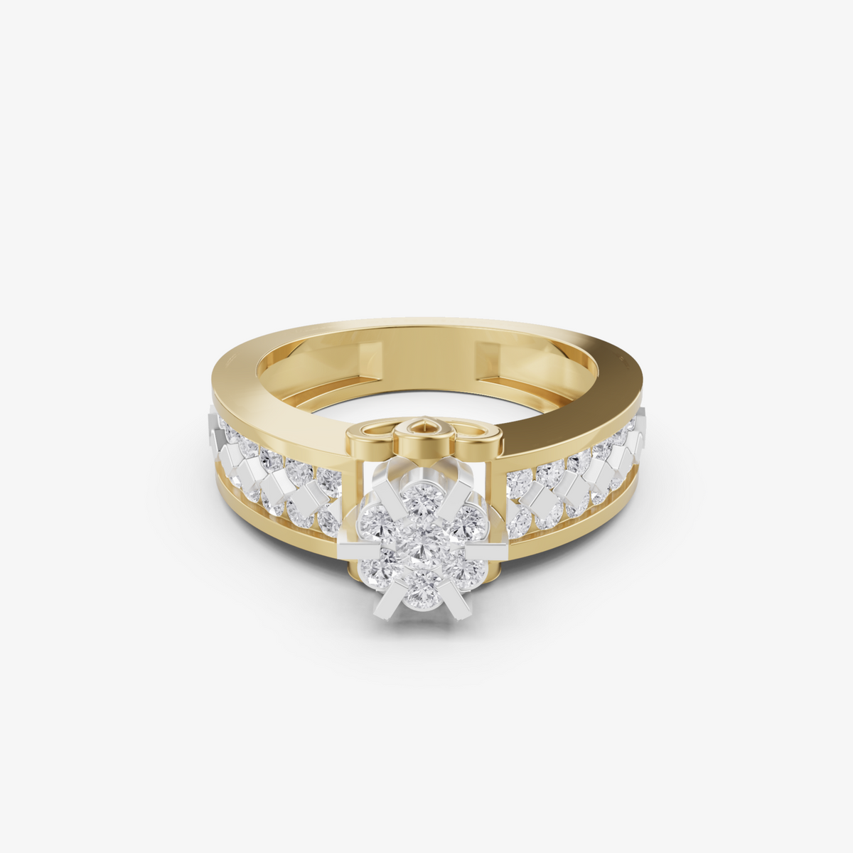 Floral cluster ring in 925 sterling silver | geometric stone studded band
