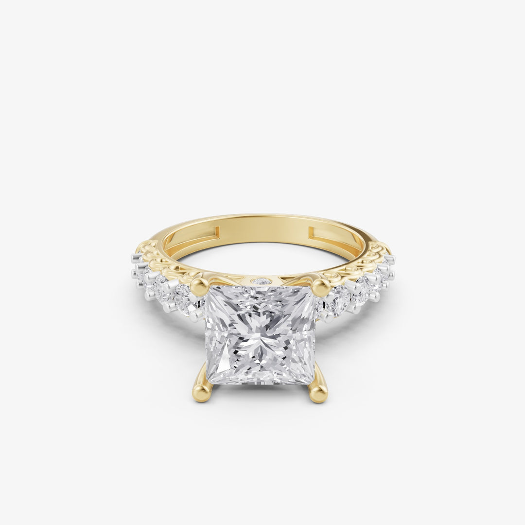Princess Cut Engagement Ring with Vintage Shoulders | 925 Silver Gold & Silver Plated Ring
