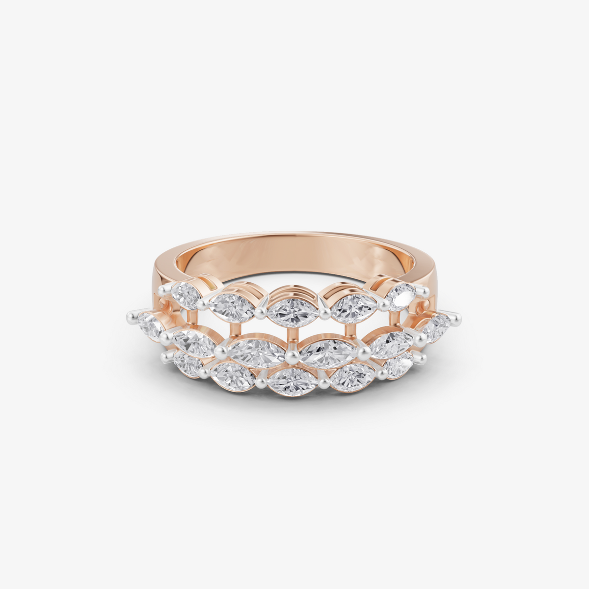 Marquise leaf row ring | 925 sterling silver gold plated statement ring