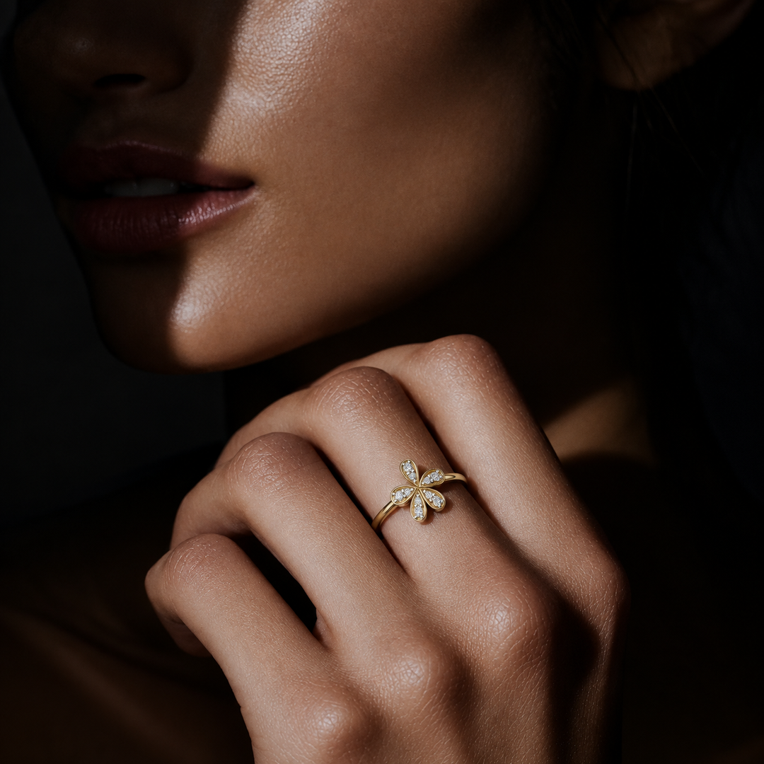 Blossom Open Ring | 925 Sterling Silver Gold Plated Flower Cocktail Ring