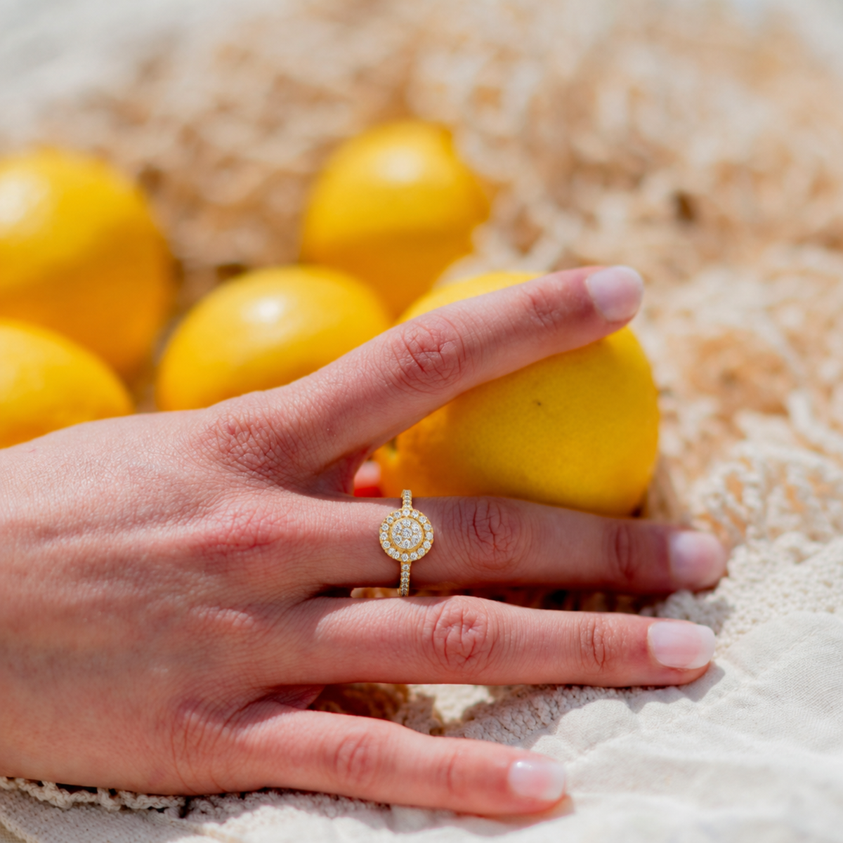 Round halo cluster ring | 925 silver gold plated engagement ring