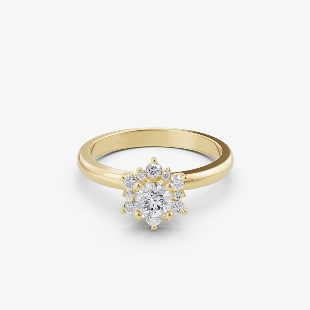 Sunburst Halo Ring | 925 Sterling Silver Vintage-Inspired Engagement Ring