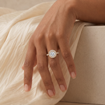 Load image into Gallery viewer, Classic Halo Engagement Ring | 925 Sterling Silver Gold Plated Round Halo Ring
