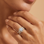 Load image into Gallery viewer, Floral Halo Split Shank Ring | 925 Silver Gold &amp; silver Cluster Ring
