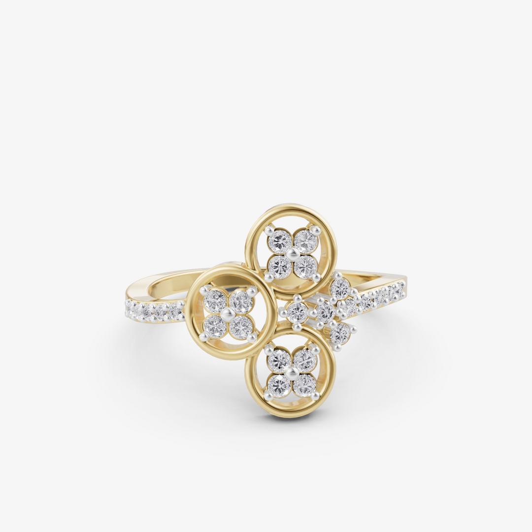 Triple Halo Flower Cluster Ring | 925 Silver Gold & Silver Plated Ring