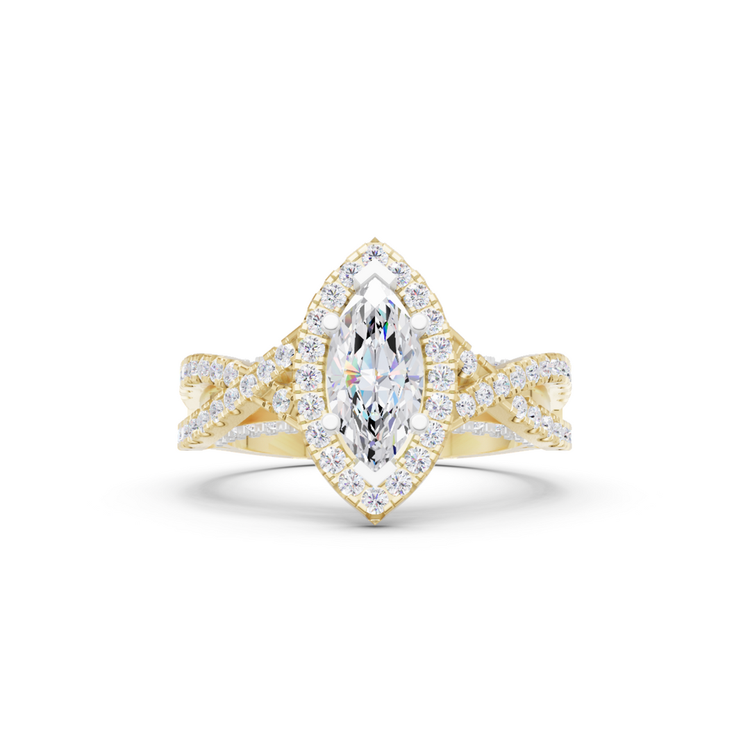 Marquise Halo Twist Ring | 925 Sterling Silver Gold Plated Engagement Ring