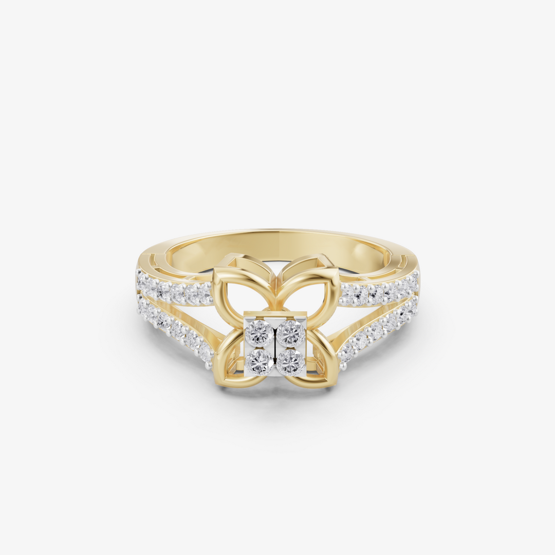 Open Butterfly Pave Ring | 925 Sterling Silver Gold Plated Split Shank Ring