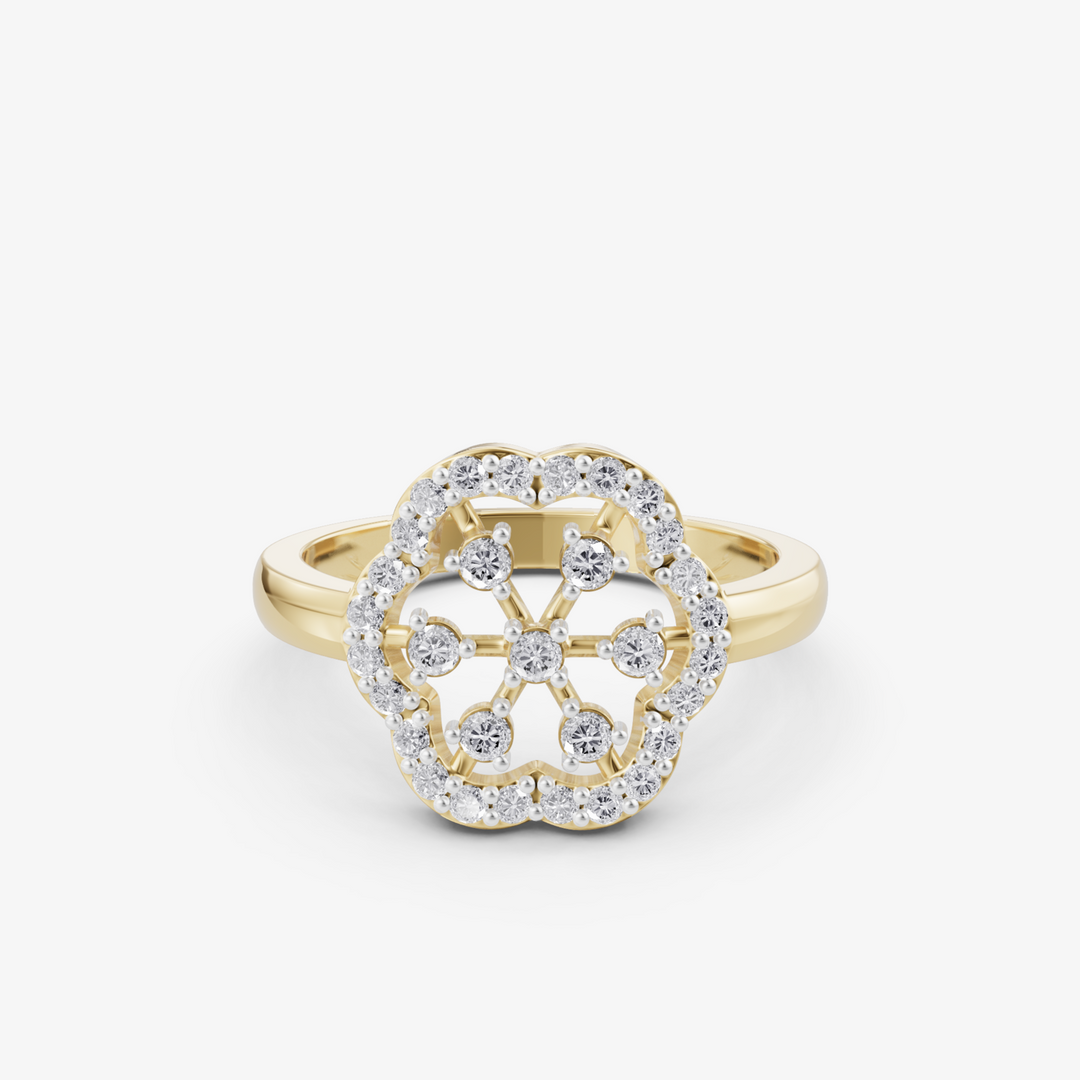 Open Bloom Halo Ring | 925 Silver Gold Plated Flower Silhouette Ring
