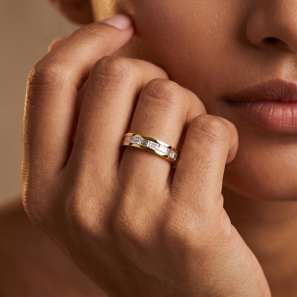 Baguette channel band | 925 sterling silver gold plated eternity ring