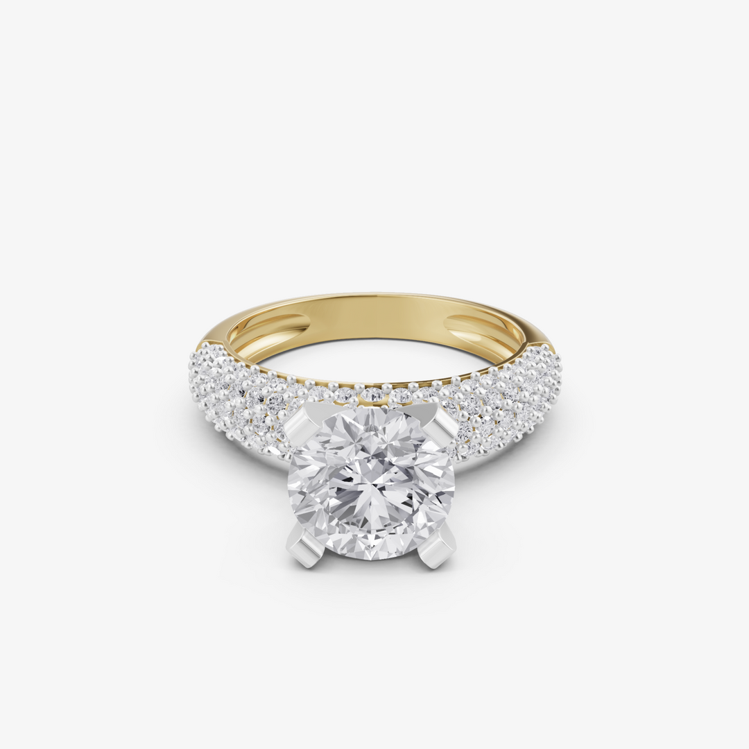Round Solitaire Ring with Pave Dome Band | 925 Silver Gold & Silver Plated Ring