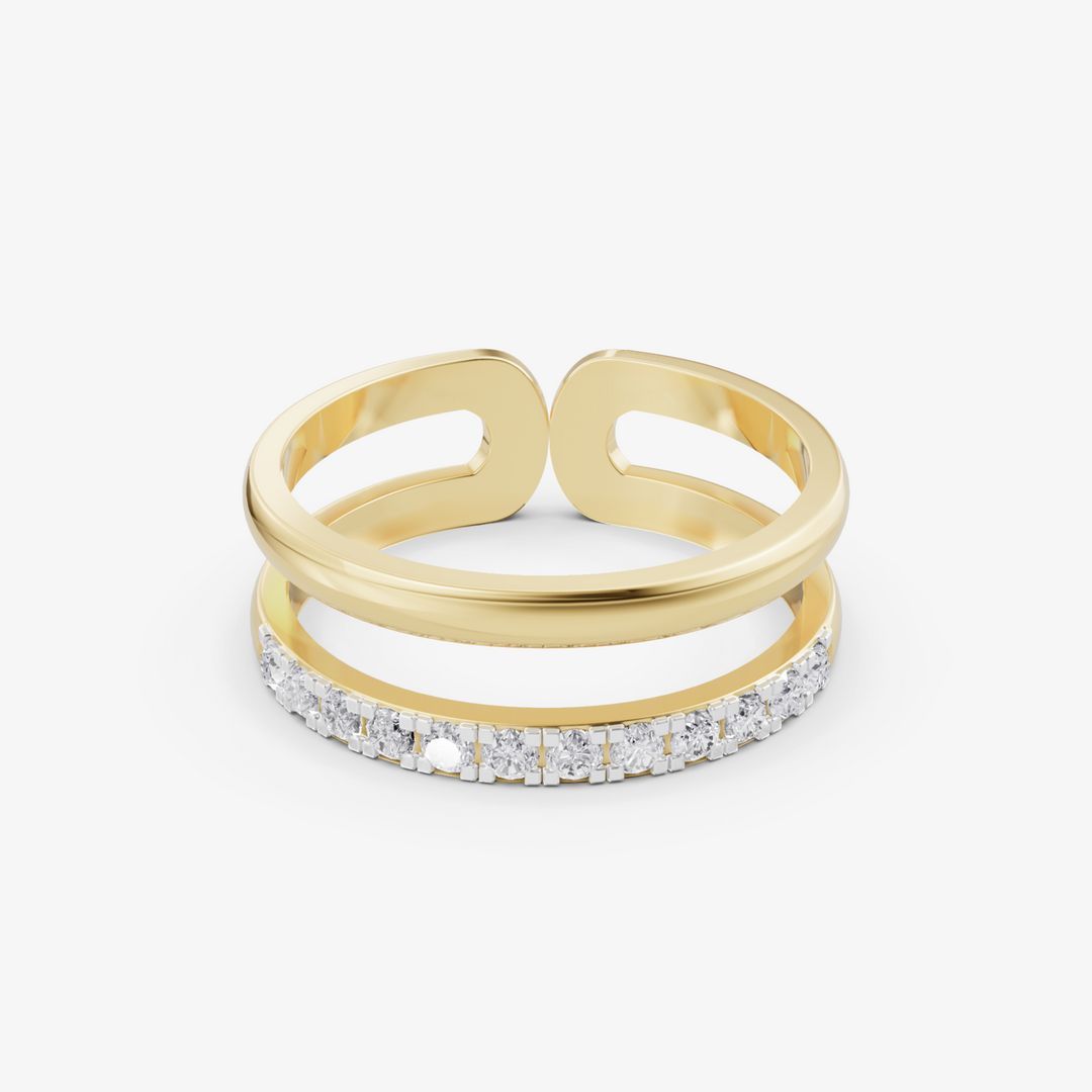 Duo Wave Open Ring | 925 Silver Gold Plated Double Band Ring