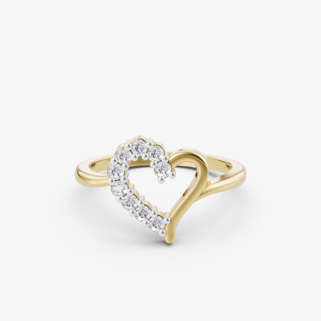 Half-Pave Open Heart Ring | 925 Sterling Silver Gold-Plated Ring
