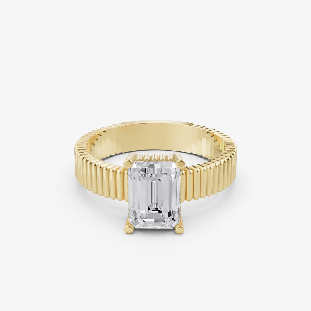 Fluted Emerald-Cut Solitaire Ring | 925 Silver Gold Plated Ring