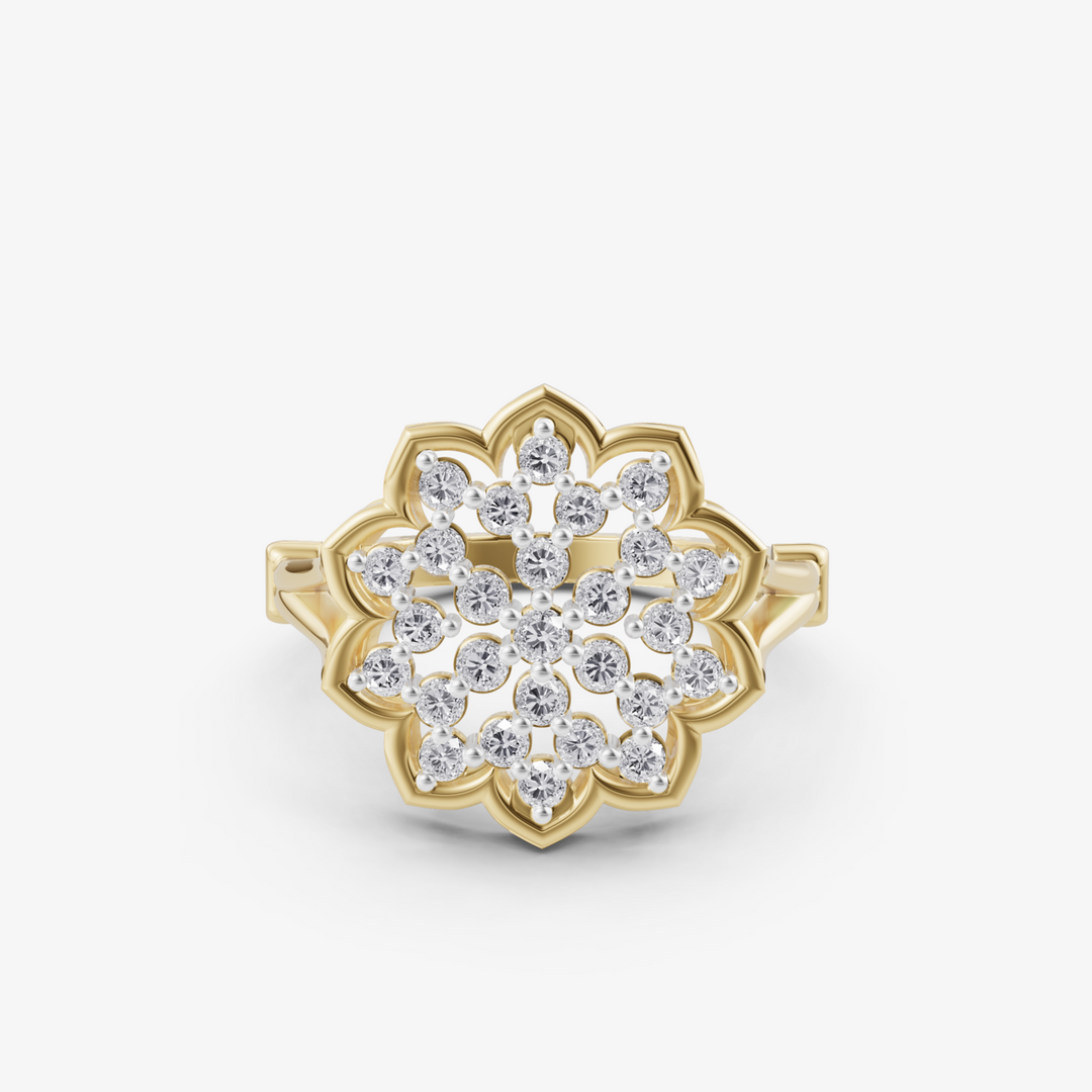 Lotus Mandala Statement Ring | 925 Silver Gold Plated Vintage Flower Ring