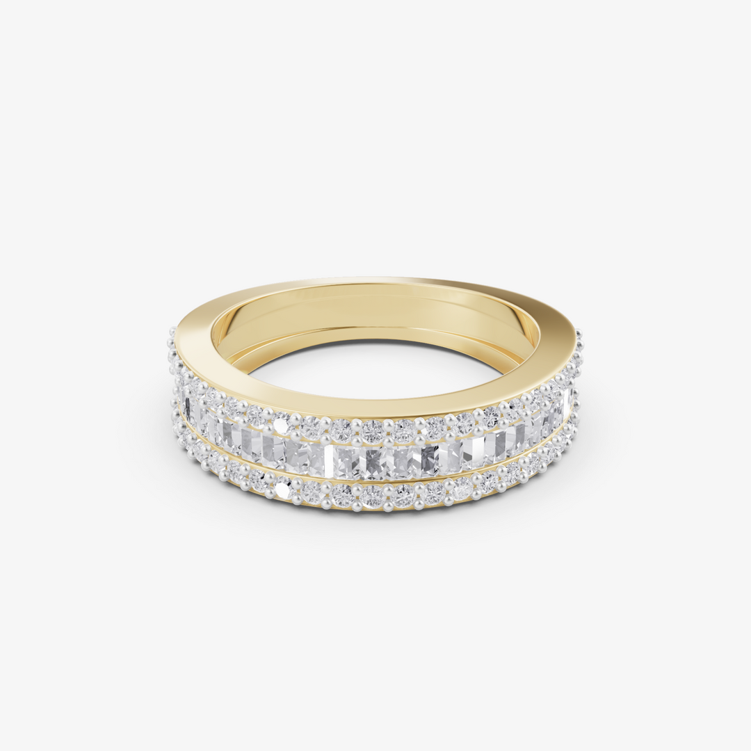 Baguette & Pave Trio Band | 925 Sterling Silver Gold Plated Eternity Ring
