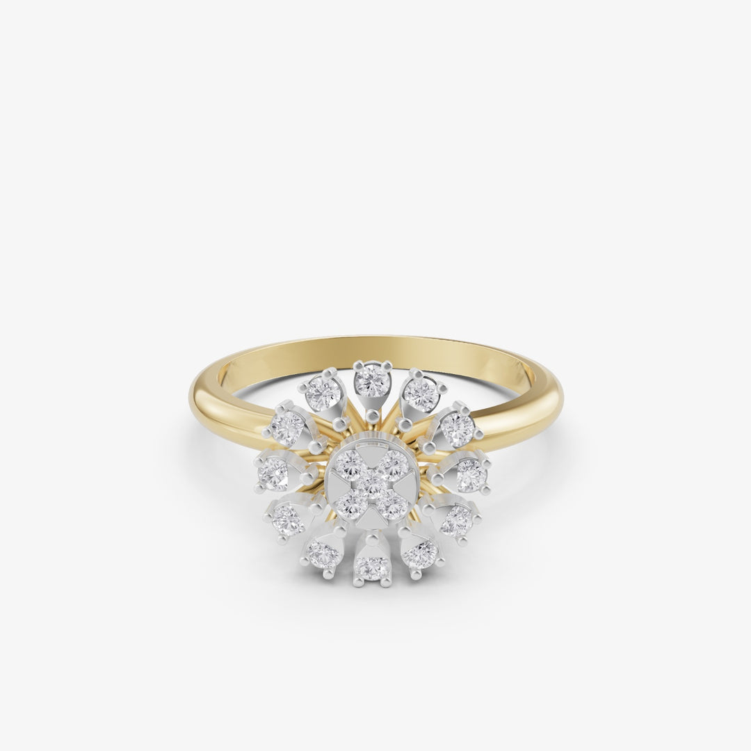 Sunburst Snowflake Ring | 925 Silver Gold Plated Star Cluster Ring