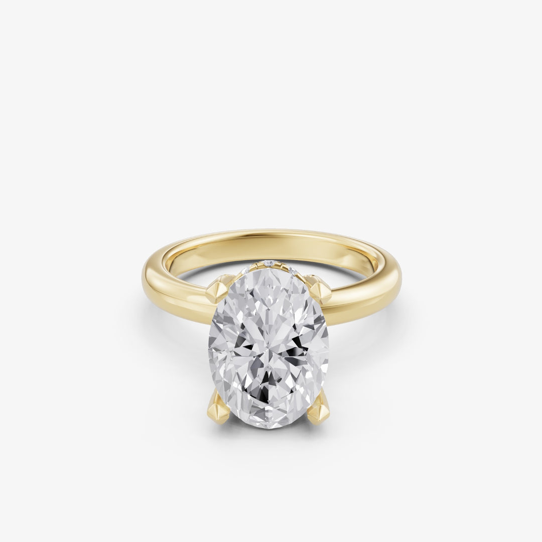 Oval Solitaire Ring with Hidden Halo | 925 Silver Gold & Silver Plated Engagement Ring