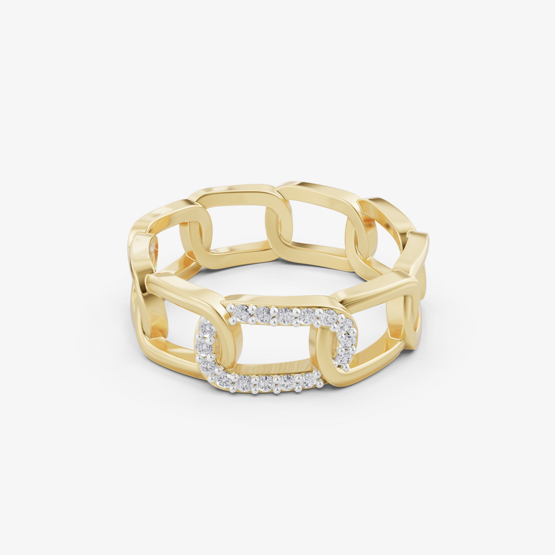 Link Chain Pave Ring | 925 Sterling Silver Gold Plated  Paperclip Chain Ring