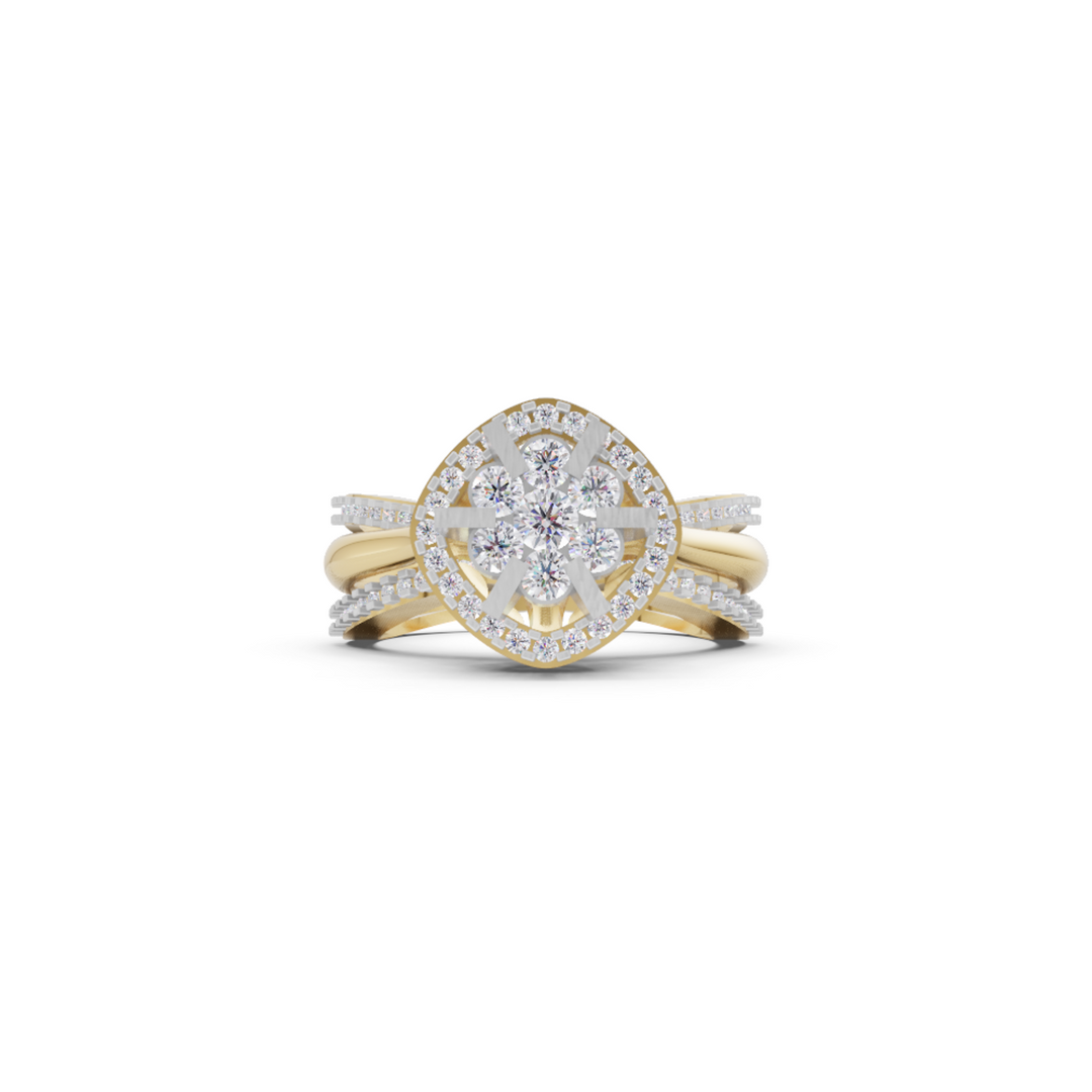 Floral Halo Split Shank Ring | 925 Silver Gold & silver Cluster Ring