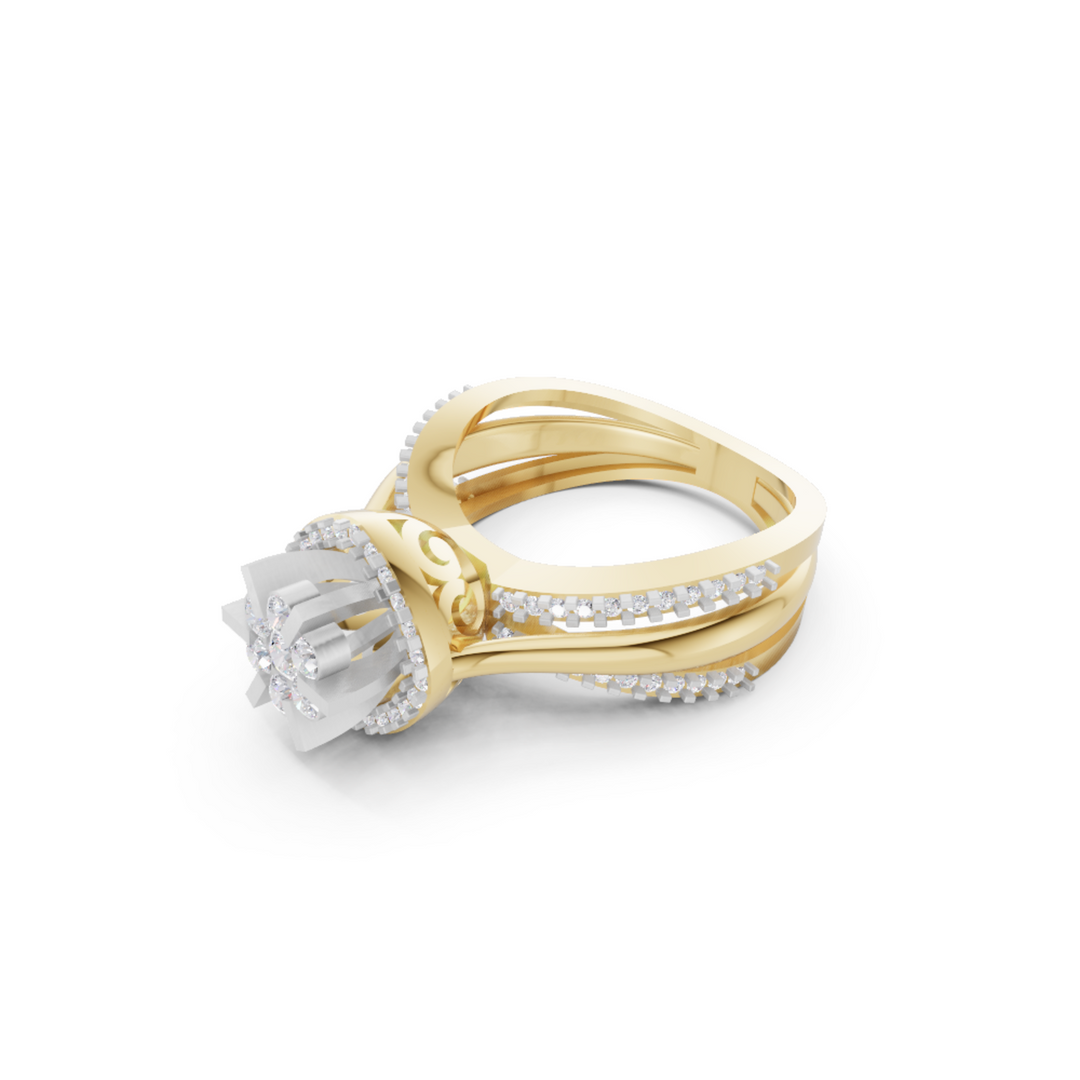 Floral Halo Split Shank Ring | 925 Silver Gold & silver Cluster Ring