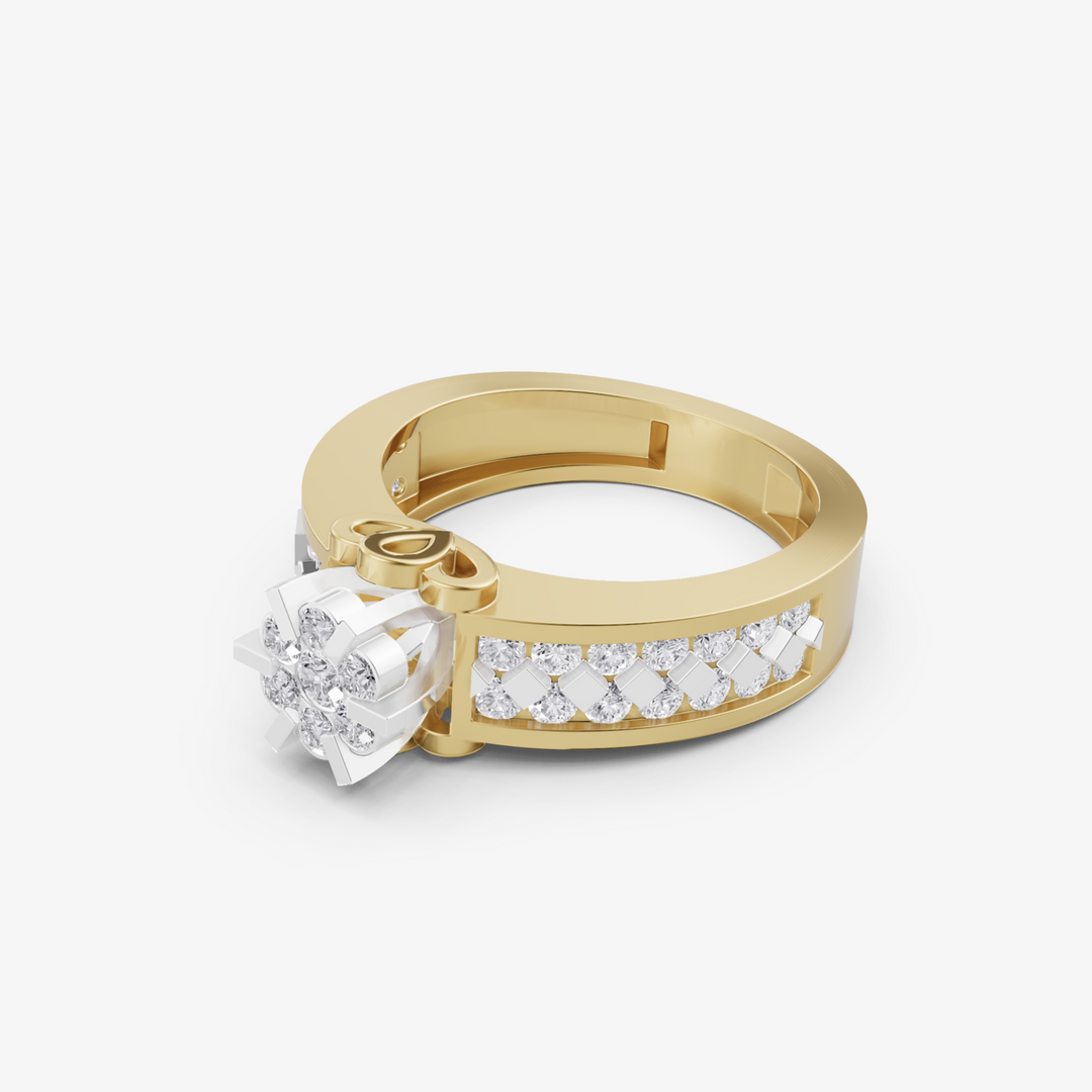 Floral Cluster Ring in 925 Sterling Silver | Geometric Stone-Studded Band