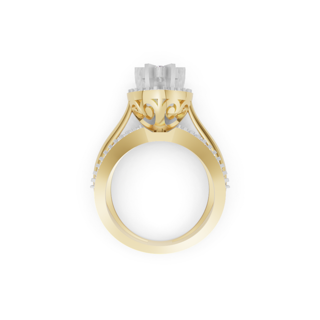 Floral Halo Split Shank Ring | 925 Silver Gold & silver Cluster Ring
