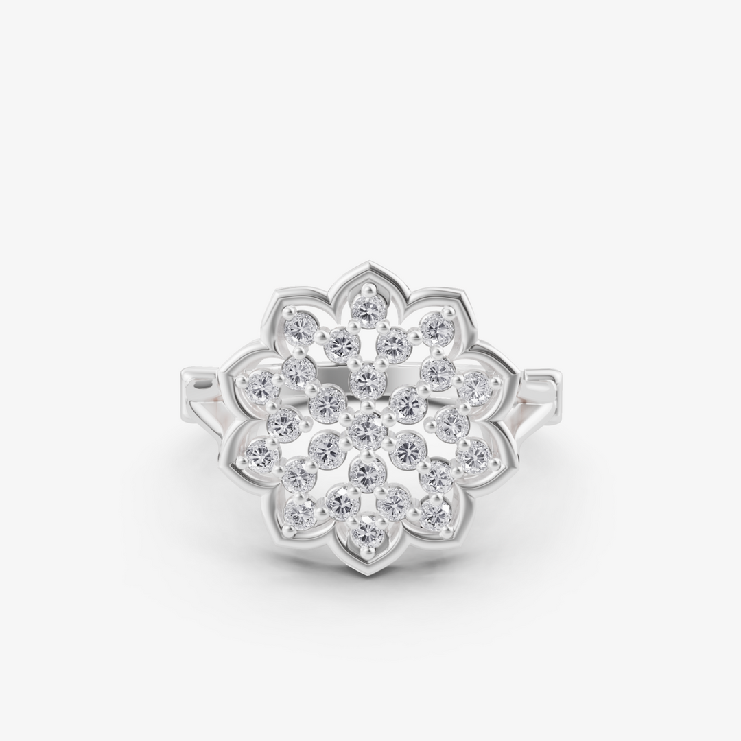 Lotus Mandala Statement Ring | 925 Silver Gold Plated Vintage Flower Ring