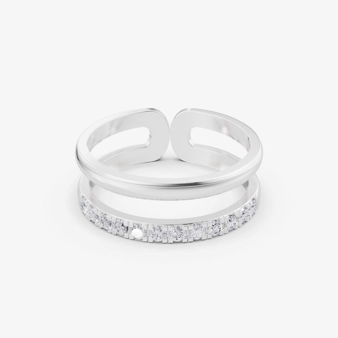 Duo Wave Open Ring | 925 Silver Gold Plated Double Band Ring