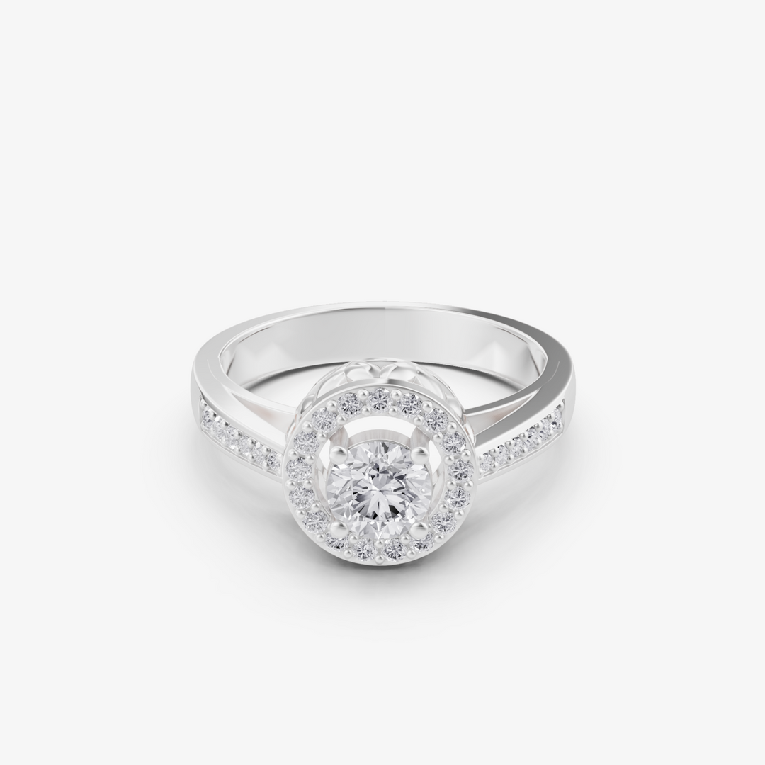 Classic Halo Engagement Ring with Scalloped Shank | 925 Silver Gold & Silver Plated Ring