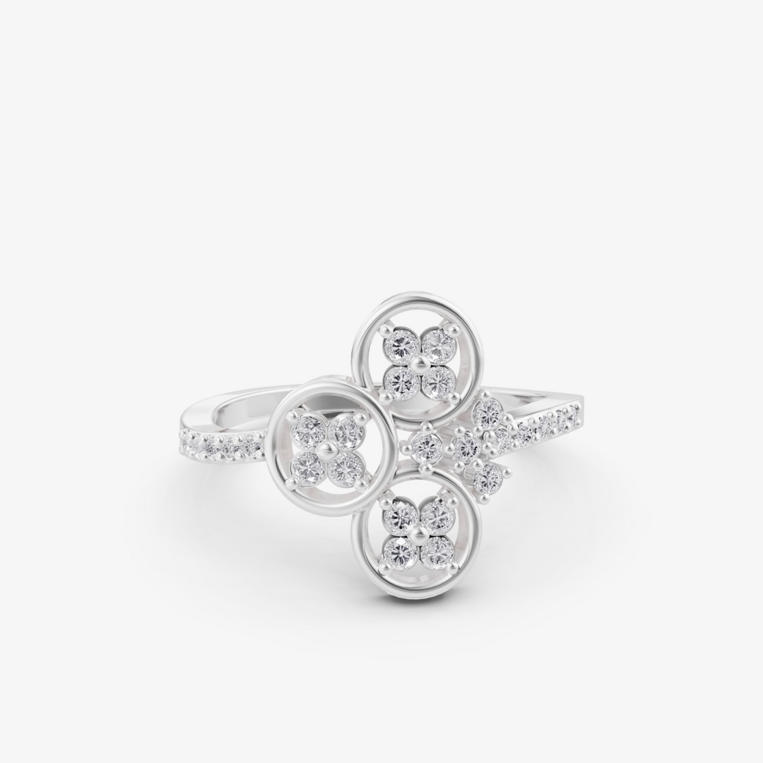 Triple Halo Flower Cluster Ring | 925 Silver Gold & Silver Plated Ring