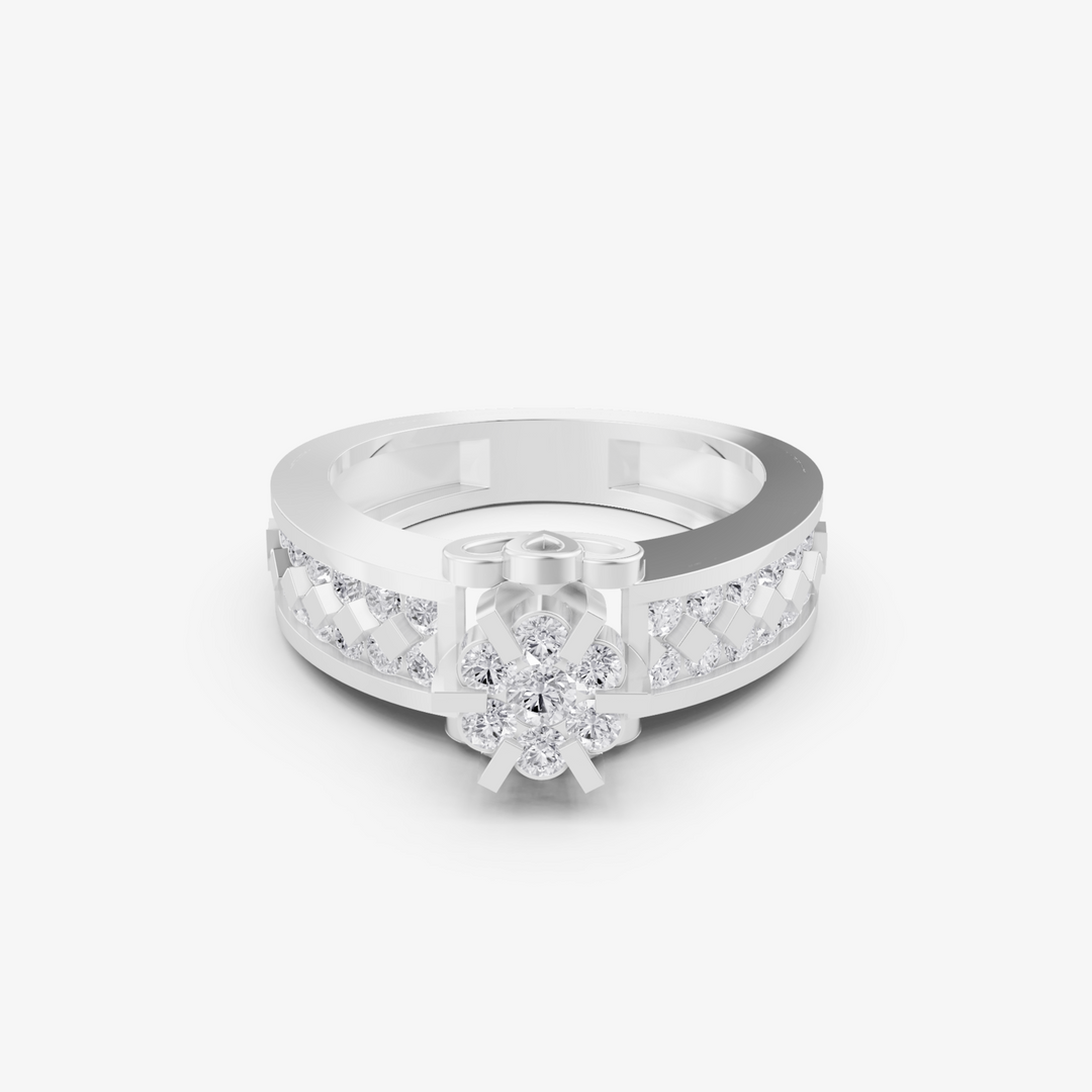 Floral Cluster Ring in 925 Sterling Silver | Geometric Stone-Studded Band