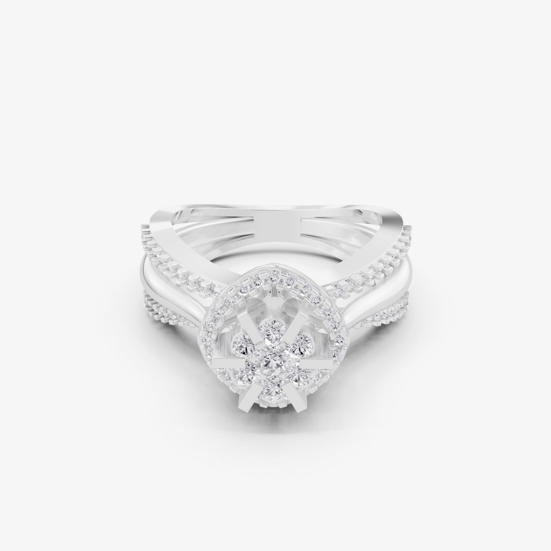Floral Halo Split Shank Ring | 925 Silver Gold & silver Cluster Ring